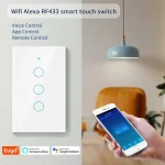 Tuya US WiFi Smart Wall Switch RF433 1/2/3/4 Gang No Neutral Wire Touch Sensor LED Light Switches Smart Home Alexa Google Home 4