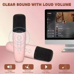 Portable Wireless Dual Microphones Karaoke Machine HomeKTV DSP System Bluetooth Speaker HIFI Stereo Surround For Kids Party Gift 4