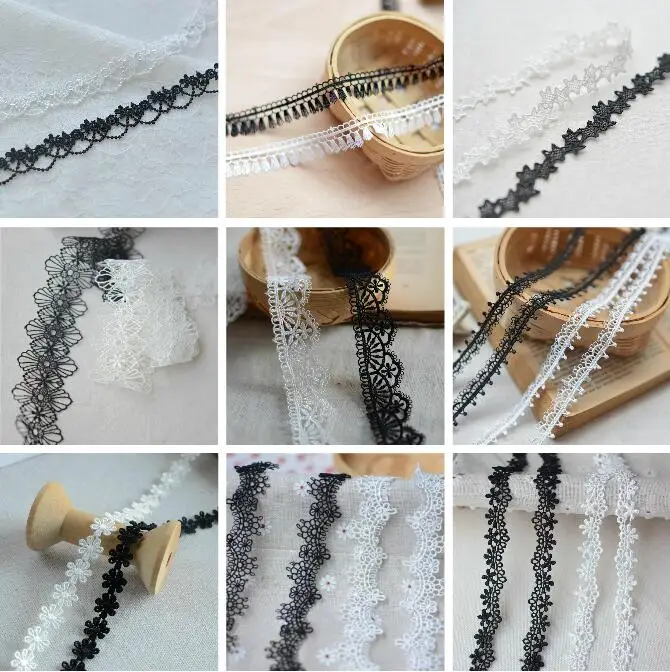 1 Yard Handmade Fabric Lace Trim Patchwork Material Black White Lace Ribbon DIY Garment Sewing Accessories 1 Yard Handmade Fabric Lace Trim Patchwork Material Black White Lace Ribbon DIY Garment Sewing Accessories