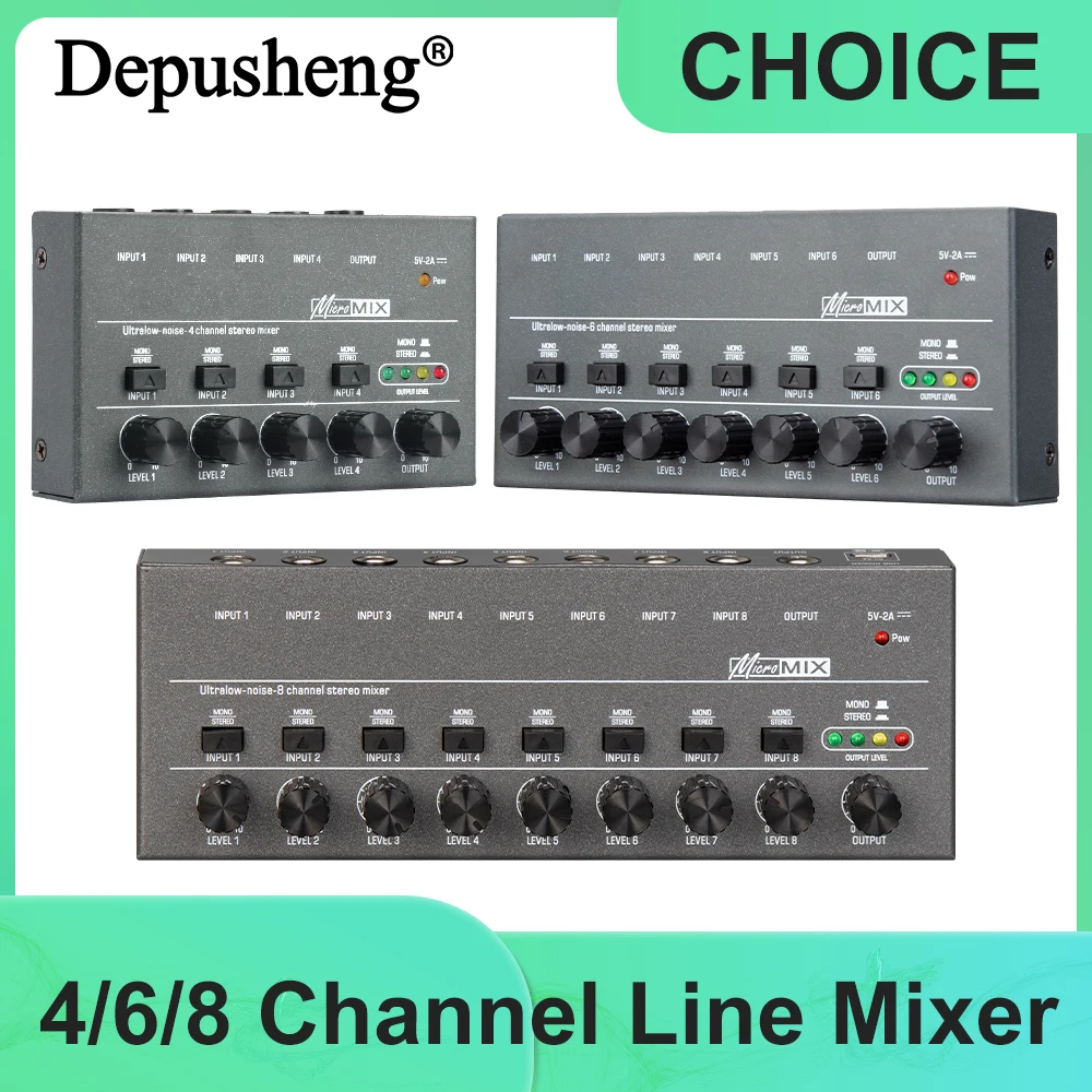 Upgraded Depusheng Ultra Low Noise 4/6/8 Channel Line Mixer Mini Sound Mixer Power Supply DC5V Easy Operation Audios Mixer Upgraded Depusheng Ultra Low Noise 4/6/8 Channel Line Mixer Mini Sound Mixer Power Supply DC5V Easy Operation Audios Mixer