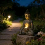 Buddha Statue with Solar Light Home Garden Decor Sitting Meditating Buddha Figurines for Outdoor Patio Yard Lawn Ornaments