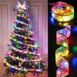 1-10m 2024 Christmas Ribbon Fairy Light String Merry Christmas Decorations For Home Xmas holiday Navidad Gifts New Year 2025 2