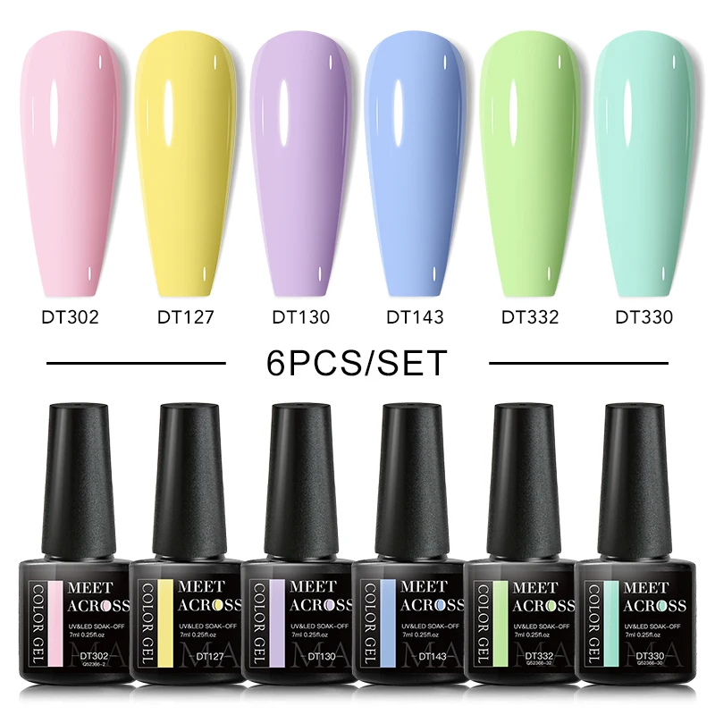 MEET ACROSS 6PCS/SET Macaron Series Gel Nail Polish Set Glitter Semi Permanent UV Nail Kit Base Matte Top Coat Nail Art Manicure MEET ACROSS 6PCS/SET Macaron Series Gel Nail Polish Set Glitter Semi Permanent UV Nail Kit Base Matte Top Coat Nail Art Manicure