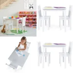 White Square Toddler Table and 2 Chairs Set - Sturdy Wooden Furniture for Arts, Crafts, and Snacks
