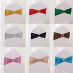 10/50/100pc Wedding Chair Decoration Chair Sashes Bow Shiny Metallic Chair Knot Bands Tie With Round Buckle For Party Banquet