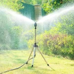 360-Degree Garden Automatic Rotating Sprinkler Stainless Steel Tripod Set Irrigation Stand Water Jet Garden Lawn Sprinkler Tool 4