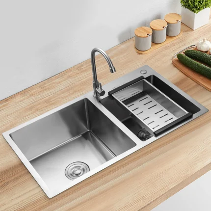 Stainless Steel Double Bowl Drop-in Kitchen Sink Noise Reduction Efficient Drainage Anti-Condensation Easy to Clean