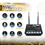 4 Channel Audio dj Mixer Console with Bluetooth Mixer UHF Wireless Microphone for Home Karaoke Stage Studio 2