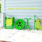 Kids Picnic Table & Chair Set with 2 Folding Chairs & Height Adjustable Umbrella 4