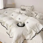 3pcs bow embroidery Bedding set ruffles Duvet Cover Set (1*Duvet Cover + 2*Pillowcase, Without Core)for bedroom guest room 5