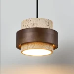 Led Pendant Lamp Bedroom Beside Chandelier Small Stone Light Wood Walnut Color Hanging Lighting Fixture Retro Bar Restaurant 2