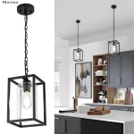1Light Farmhouse Pendant Light, Black Metal Cage Light Fixtures with Adjustable Chain and Glass Shade,Hanging Lights for Kitchen 2