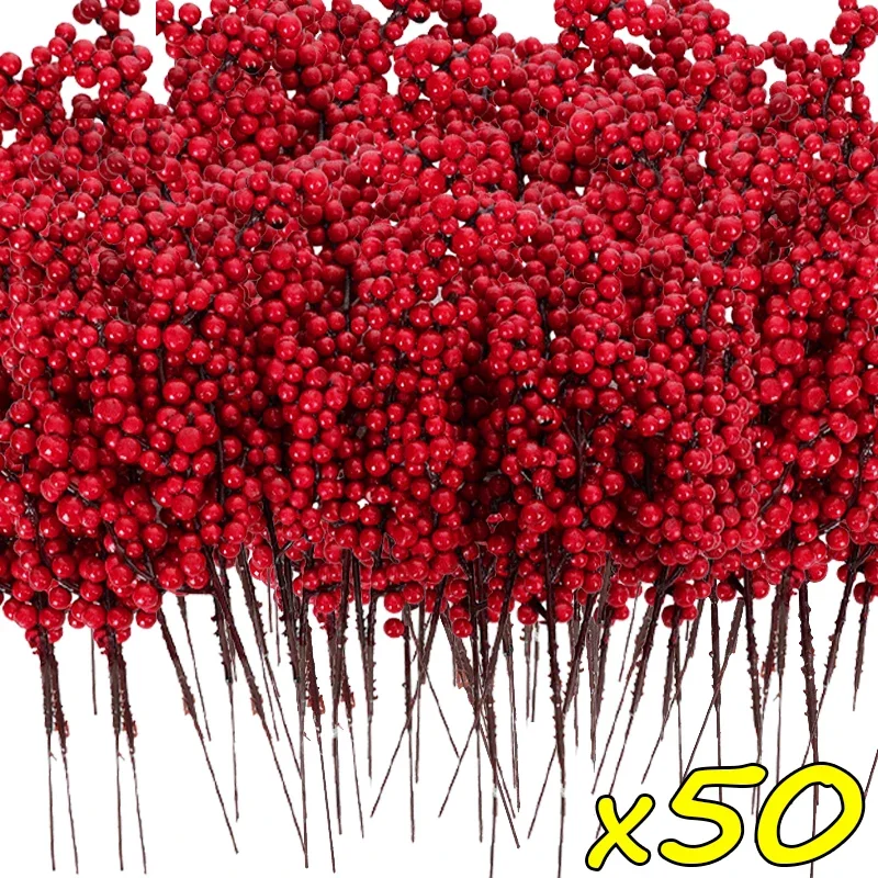 50/1branch Christmas Artificial Berries Stem Red Holly Berry Fake Flowers Plant for Xmas Tree New Year Party Home Decor Ornament 50/1branch Christmas Artificial Berries Stem Red Holly Berry Fake Flowers Plant for Xmas Tree New Year Party Home Decor Ornament