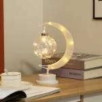 Creative Night Light Moon White Ball Table Lamp Nordic Style LED Iron Night Light Romantic Warm Room Bedroom Decorative Light