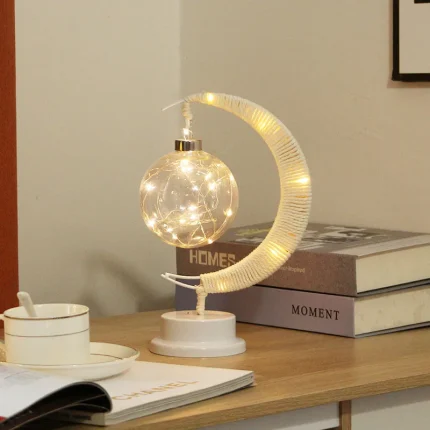 Creative Night Light Moon White Ball Table Lamp Nordic Style LED Iron Night Light Romantic Warm Room Bedroom Decorative Light