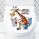 Funny Animals Reading Newspapers Toilet Stickers Giraffe Cow Cat Duck Pattern Waterproof Bathroom Decal Creative Home Decoration 6