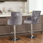 Luxury Velvet Swivel Bar Stools with Lion Knocker Upholstered Dining Chairs for Home Bar Table 5