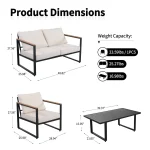 4-Piece Outdoor Patio Set, Metal Conversation Sofa With Washable Cushions, 2 Chairs & Coffee Table For Garden Balcony 3