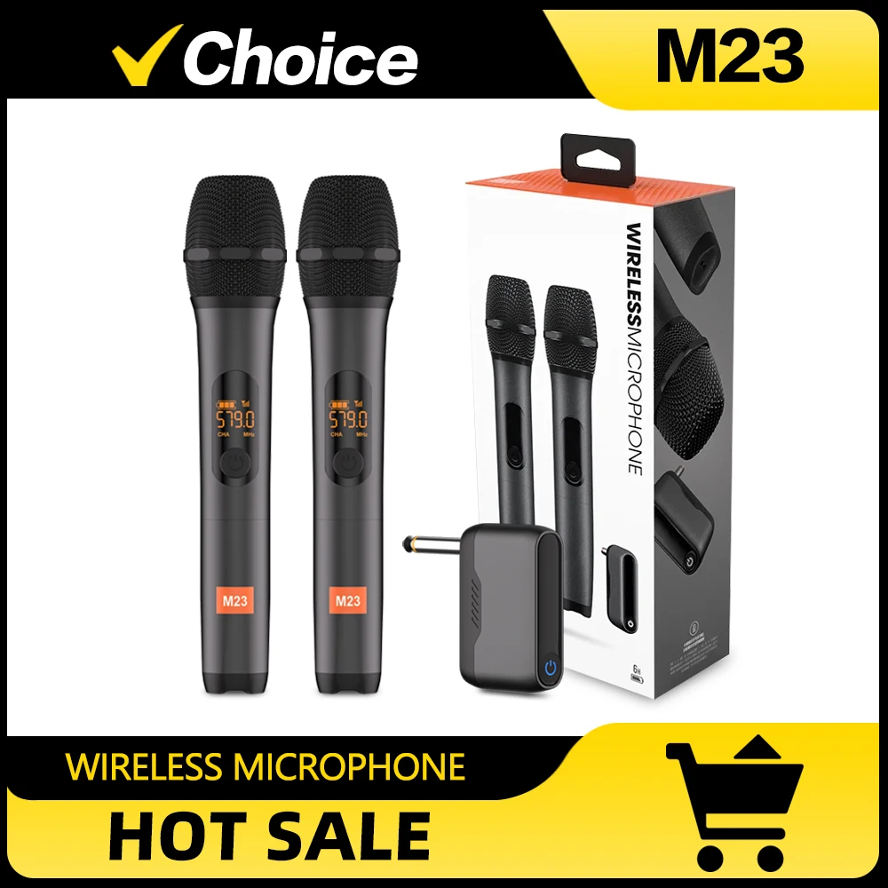 Wireless Microphone M23 UHF 2 Channel Karaoke System With Rechargeable Receiver Cordless Handheld Mic For Church Party Speaker Wireless Microphone M23 UHF 2 Channel Karaoke System With Rechargeable Receiver Cordless Handheld Mic For Church Party Speaker