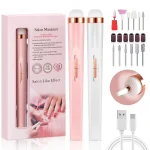 YIKOOLIN Portable Nail File Care Set LED Light Adjustable 4 Speed with 12 Attachment Drill Bits USB Charge Home Use