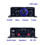 AK170 Mini Digital Power Audio Car Amplifier Blue Light Stereo Audio Amplifier for Home Theater Club Party Music 200Wx2 Power 5