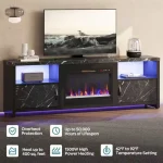 70 in. Black Marble LED TV Stand Fits TV's Up to 75 in. Entertainment Center with Fireplace and Cabinets 4