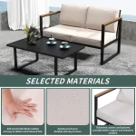 4-Piece Outdoor Patio Set, Metal Conversation Sofa With Washable Cushions, 2 Chairs & Coffee Table For Garden Balcony 4