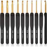 9PCS Black Ergonomic Crochet Hooks Set (2.0-6.0mm) - Soft Needles for Arthritic Hands, Ideal for Beginners