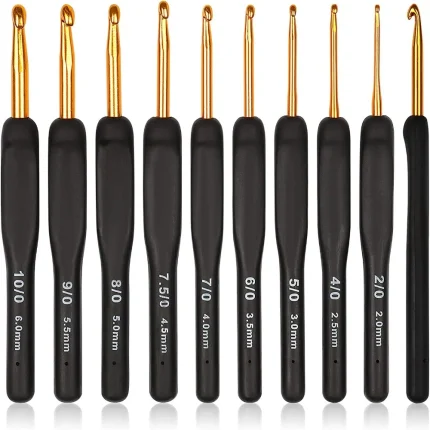 9PCS Black Ergonomic Crochet Hooks Set (2.0-6.0mm) - Soft Needles for Arthritic Hands, Ideal for Beginners