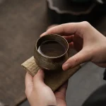 1pc Japanese Style Handmade Stoneware Tea Cup Kung Fu Tea Set Tea Cup Small Single Cup Ancient Style Quiet Road Cup Bowl Teacup 4