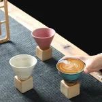 1Pack Ceramic Coffee Cup with Base 100mlCreative Triangular Cone Porcelain Cup Funnel Coffee Tea Cup Set Personalized Coffee Cup 2