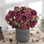 Artificial Flowers Retro Silk Rose Bouquet Hydrangea Peony Vintage Bride Holding Fake Plants Home Wedding Decoration Accessories 3