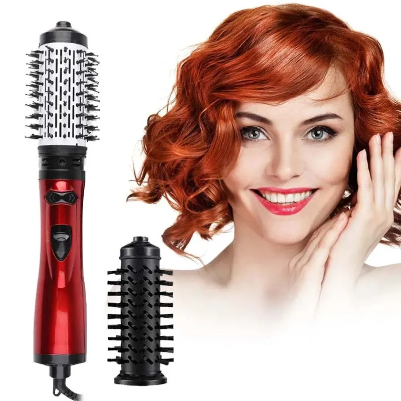 Rotating Hair Dryer Brush Electric Blow Drier Comb Hot Air Straightener Curler Iron One Step 2 Gears Blower Replaceable 2 Heads Rotating Hair Dryer Brush Electric Blow Drier Comb Hot Air Straightener Curler Iron One Step 2 Gears Blower Replaceable 2 Heads