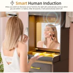 Gurexl 3-in-1 Vanity Desk with Human Sensor LED Lighting, Tall Makeup Vanity Set featuring 2 AC Outlets and USB-C Port 4