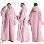 Extra Long Wearable Blankets Winter Flannel Hooded Blanket with Full Sleeves Men Women Cozy Soft Throw Adult TV Blanket 3