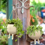 Resin Cartoon Swing Wall Hanging Flowerpot - Creative Head Planter for Home Garden Patio Decor, Multifunctional Outdoor Planters 5