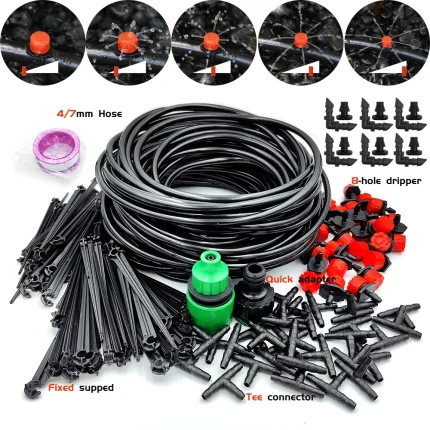 Garden 1/4'' Drip Irrigation Kit Automatic Watering System Nozzles for Farmland Bonsai Plant Flower Vegetable Greenhouse