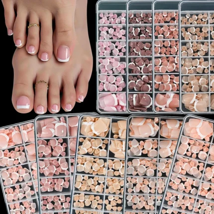 120pcs/Box French Tip Press-On Toenails Pink Color System Square Shape Foot Nails Short Length Glossy Finish False Toe Nails Set