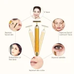 24k Gold Face Lift Bar Roller Vibration Slimming Massager Facial Stick Facial Beauty Skin Care T Shaped Vibrating Tool with Bag 2