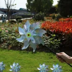 1pcs Bird Repeller Pinwheels Reflective Sparkly Scarecrow Pinwheel Windmill Spinner for Garden Lawn Yard Decor Keep Birds Away 4