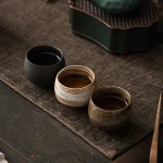1pc Japanese Style Handmade Stoneware Tea Cup Kung Fu Tea Set Tea Cup Small Single Cup Ancient Style Quiet Road Cup Bowl Teacup 2