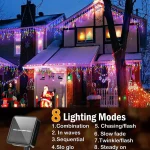 NEW 162/96LED Solar Icicle Outdoor Christmas Lights 8 Modes Waterproof Fairy Lights for Home Party Halloween Holiday Decoration 4