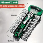 Drive Socket Set 1/4"-3/8"-1/2",CR-V Metric and Imperial Sockets with Quick-Release Ratchet Wrench,pro model 72 teeth,  Sockets 4