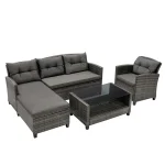 4PCS Rattan Patio Conversation Furniture Set Outdoor Sectional Sofa Set 4