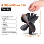 4 Blade Heat Powered Stove Fan Black Fireplace Fan komin Log Wood Burner Eco Friendly Quiet Fan Home Efficient Heat Distribution 4