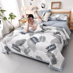 Soft Skin Friendly Summer Quilt Set or Single Quilts Lightweight Breathable Thin Comforter Sets Washable Single Double Blanket 2