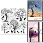1Sheet Trees Clear Stamps for DIY Scrapbooking Crow Birds Silicone Clear Stamp Seals 15x15cm Transparent Stamps for Cards Making