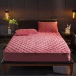 Plush Thicken Quilted Mattress Cover Warm Soft Crystal Velvet King Queen Quilted Bed Fitted Sheet Not Including Pillowcase 2