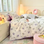 100% Cotton Lavender Print Duvet Cover Set 3-Piece (1 Duvet + 2 Pillowcases) - Breathable & Fade-Resistant, Bedding Set 4