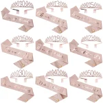 2pcs/set 13th 15th 18th Birthday Sash and Tiara for Girls Rose Gold Birthday Sash Crown for Happy Birthday Party Favor Supplies